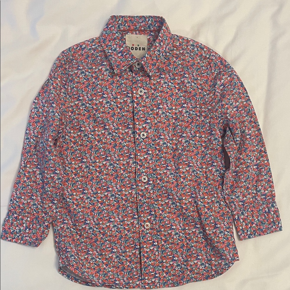 Mini Boden Red Floral Dress Shirt